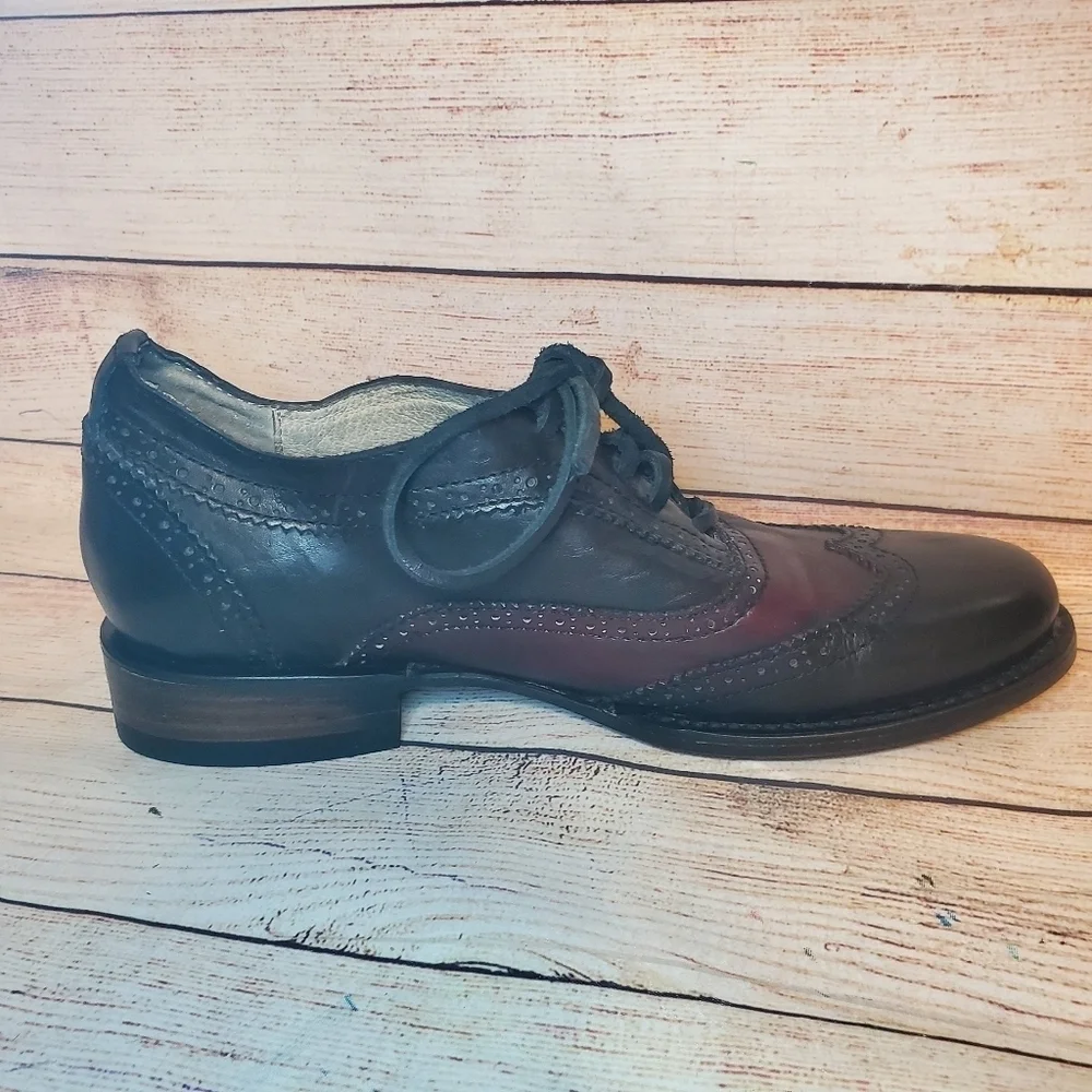 Freebird Mens Size 9 King Wingtip Oxford Black Burgundy Derby Dress Shoes